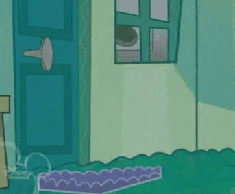 a cartoon character with pink hair is standing in front of a disney logo