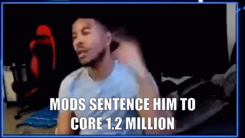 a man is sitting in front of a computer with the words mods sentence him to core 1.2 million on the screen