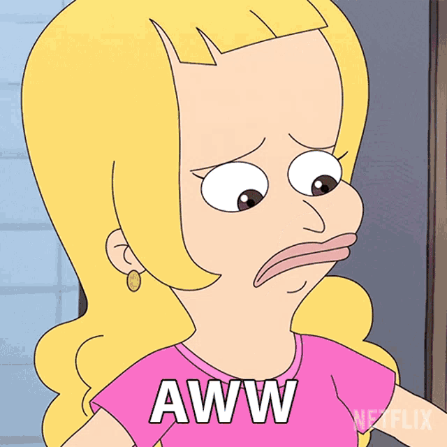 a cartoon of a woman with a surprised look on her face says aww