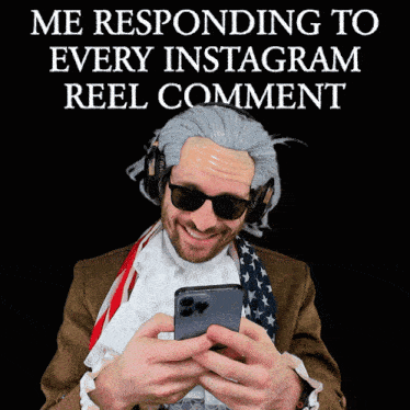 a man wearing a wig and sunglasses is looking at his phone