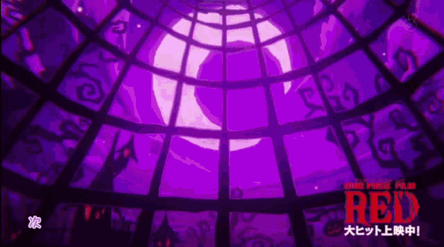 a poster for one piece film red shows a purple background