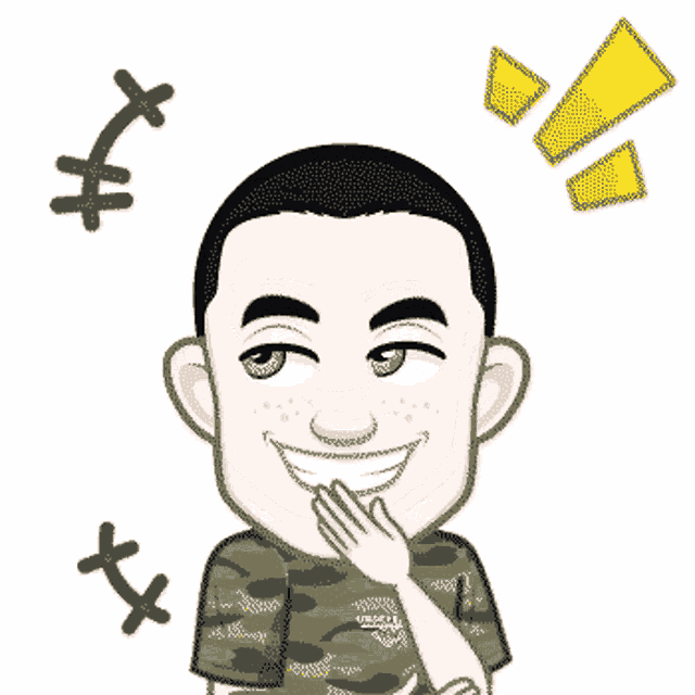 a cartoon drawing of a man in a camo shirt