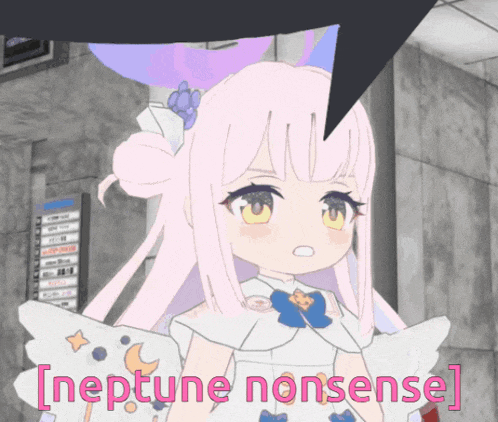 a cartoon girl with a speech bubble that says [ neptune nonsense ] on it