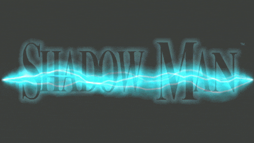 a logo for shadow man with blue lightning
