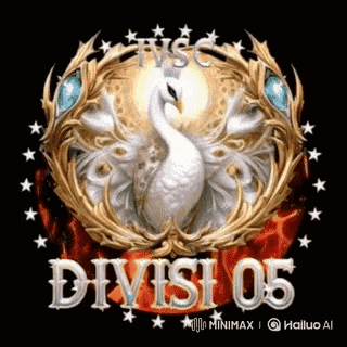 a white swan is surrounded by gold leaves and stars and the words " divisi 05 "