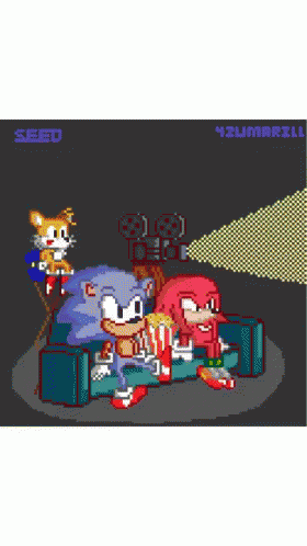 sonic the hedgehog and knuckles are sitting on a couch watching a movie