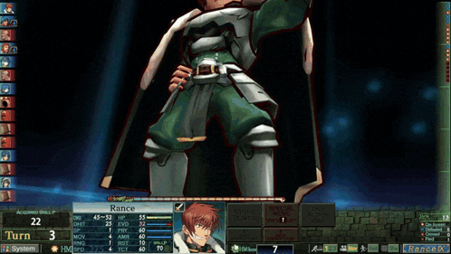a screenshot of a video game shows a character named rance holding a sword