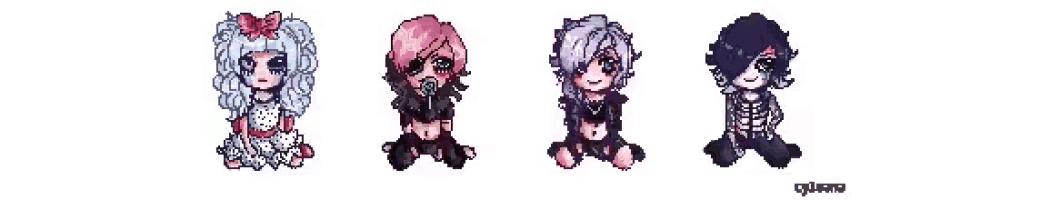 a pixel art of a group of girls with hearts on their hair