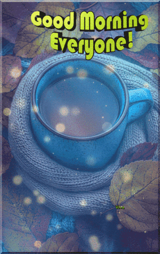 a picture of a cup of coffee with the words " good morning everyone " on it