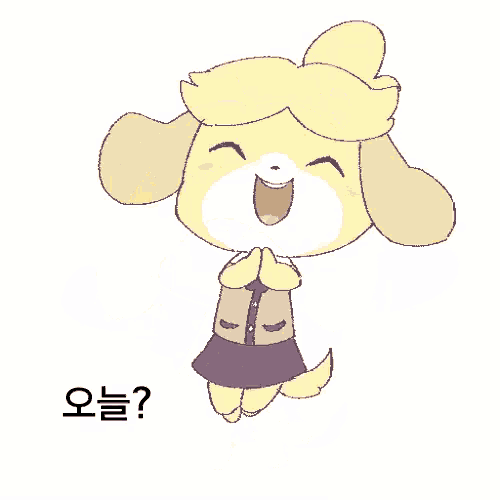 a cartoon drawing of a dog with korean writing behind it