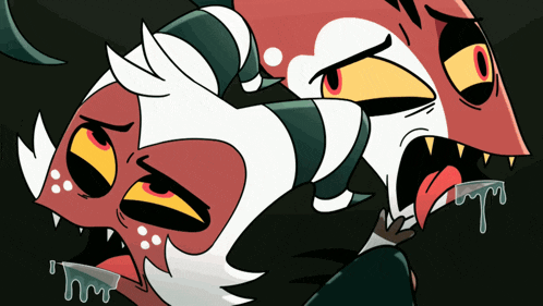 a cartoon drawing of two monsters with their tongues out