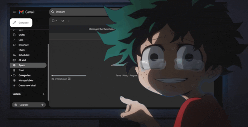 a cartoon character is looking at a gmail email