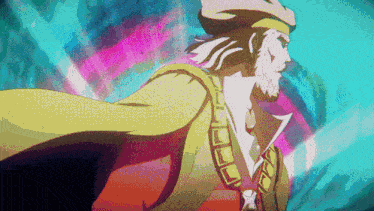 a cartoon of a man with a beard and a yellow cape