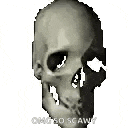 a pixel art drawing of a skull with a hole in the middle of it .