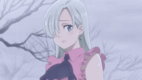 a girl with white hair is wearing a pink top and a black bow