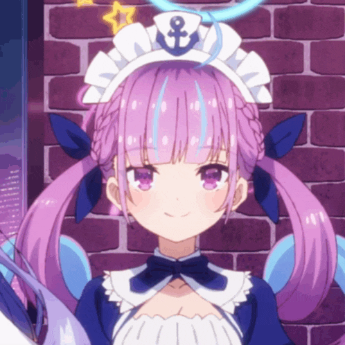 a girl with purple hair wearing a maid outfit