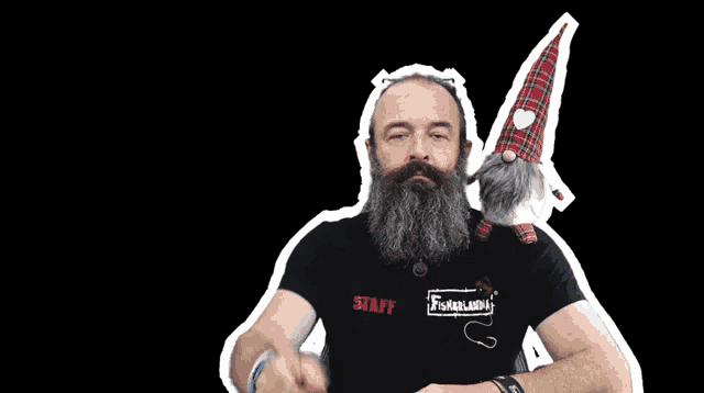 a man with a beard is wearing a black shirt that says ' samurai ' on it