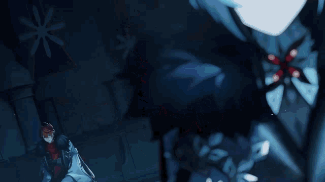 a man in a mask is standing in the dark