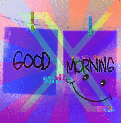 a purple and blue sign that says good morning smile on it