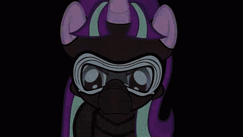 a cartoon pony is holding a light saber in its mouth