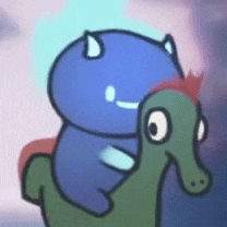 a cartoon cat is riding on the back of a seahorse .