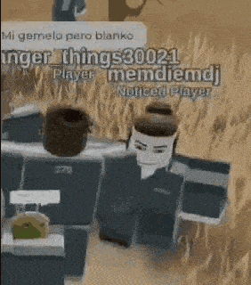 a cartoon character is standing in a field with a noticed player message .