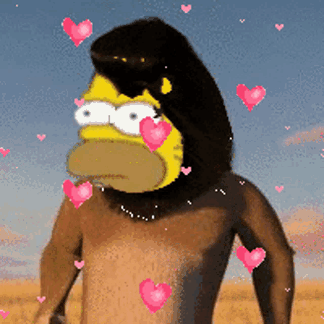 homer simpson is surrounded by hearts and a necklace