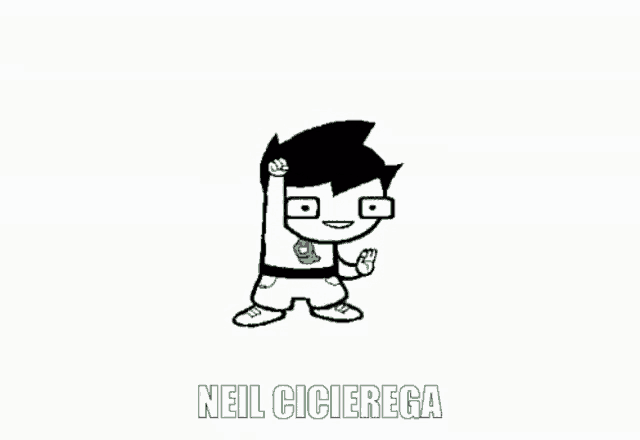 a black and white drawing of a cartoon character with the name neil cicierega
