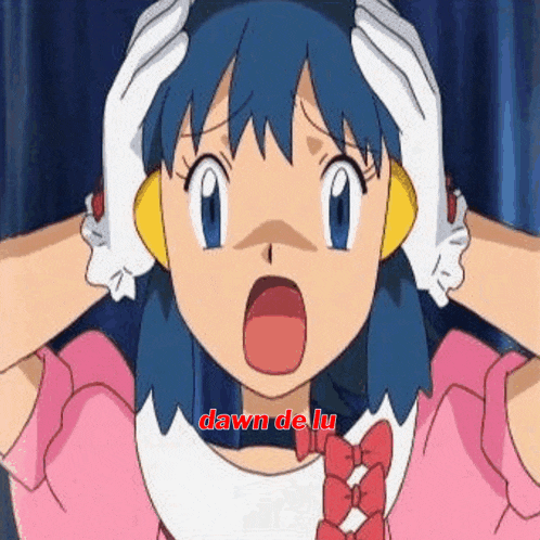 a girl with a surprised look on her face is wearing headphones and the word dawn is on the bottom of the image
