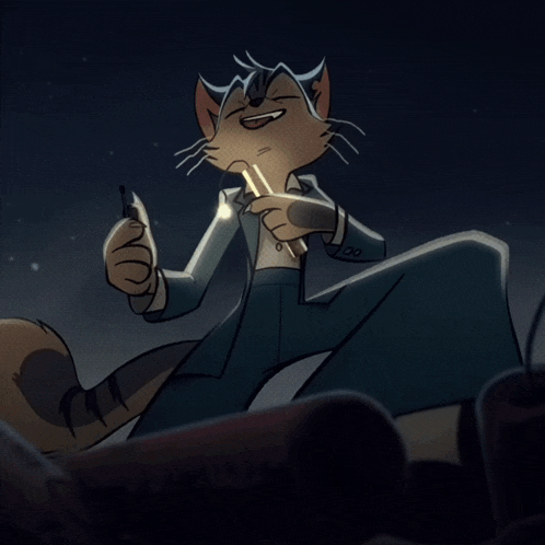 a cartoon cat in a tuxedo is holding a flashlight