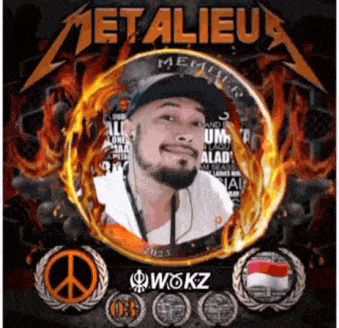 a metallica logo with a man in a circle