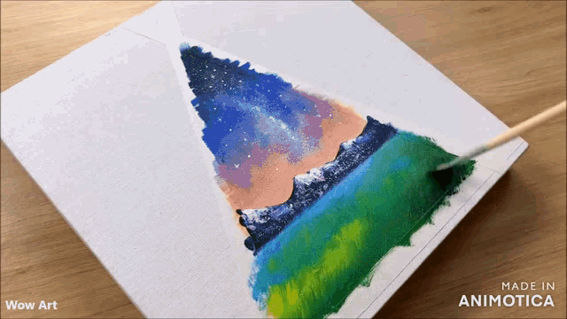 a painting of a mountain with the words wow art above it