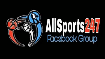 a logo for all sports 247 facebook group with a soccer ball