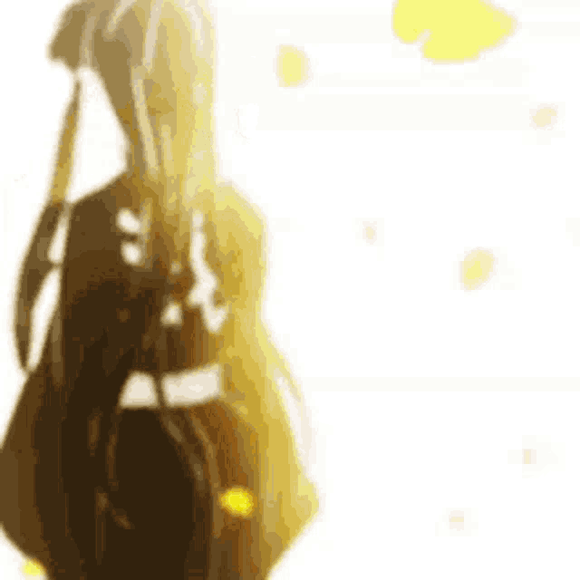 a silhouette of a person standing in front of a white background with yellow leaves flying in the air .