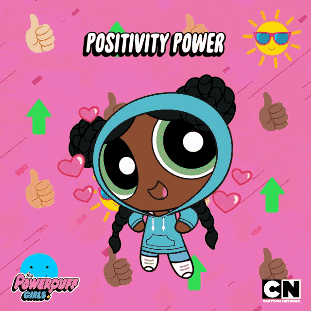 a poster for the powerpuff girls shows a girl in a hoodie
