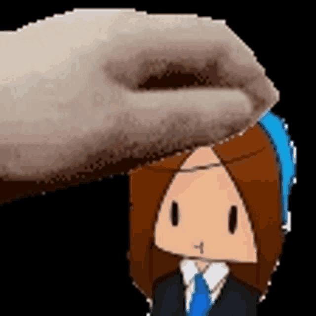 a hand is putting a cartoon character on top of another cartoon character