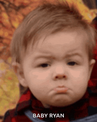 a baby in a plaid shirt is making a funny face and the name baby ryan is on the bottom right