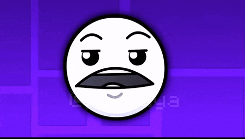 a cartoon face with a surprised look on its face on a purple background .