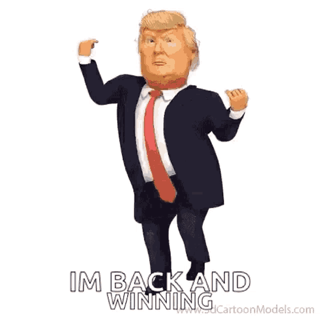 donald trump is running in a suit and tie .