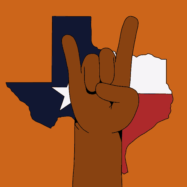 a black hand holds up a fist in front of a texas flag