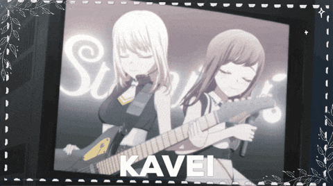 a picture of a girl playing a guitar with the name kavei