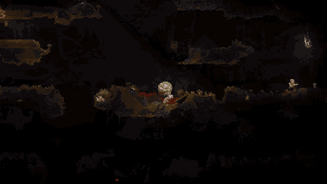 a screenshot of a video game shows a cave with flowers growing out of the ground