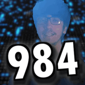 a picture of a man with glasses and the number 984 behind him