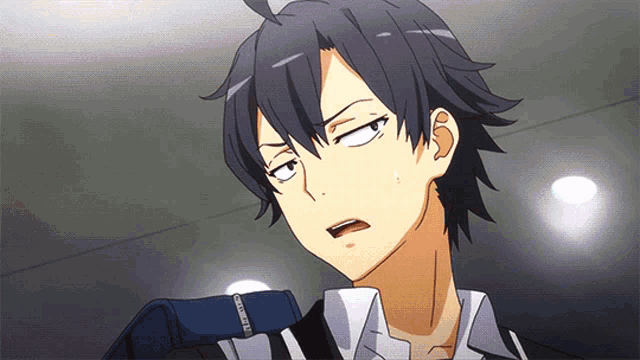 a close up of a person 's face with a purse on his shoulder that says ' tokyo ghoul ' on it