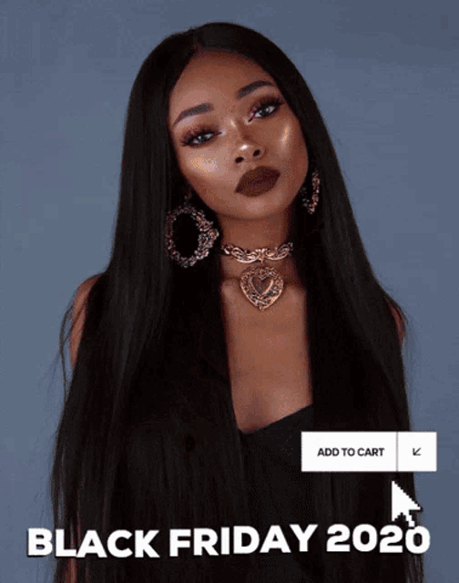 a black friday 2020 ad with a woman wearing a choker necklace and earrings