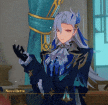 a video game character with the name neuvillette on the bottom right