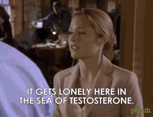 a woman in a suit says it gets lonely here in the sea of testosterone .