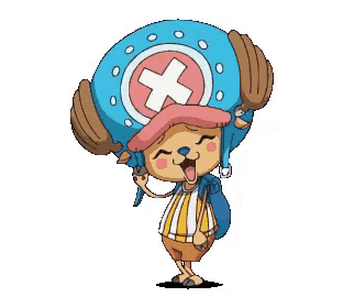 tony tony chopper from one piece is wearing a striped shirt and a blue hat .