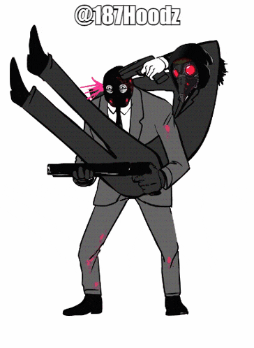 a drawing of a man in a suit carrying another man with the hashtag @ 187hoodz on the bottom