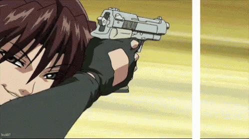 a cartoon of a woman holding a gun with the letters bn487 on the bottom right